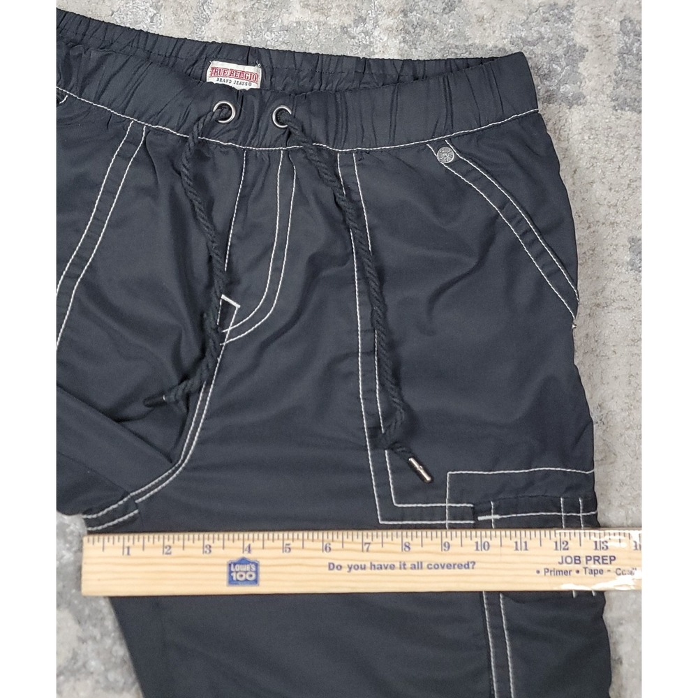 True Religion Mens Black Cargo Stitching Elastic Waist Pockets Pants Sz 30-32x31 - Picture 4 of 8